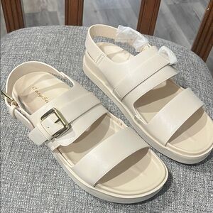 Cream Sandals with Gold Buckle